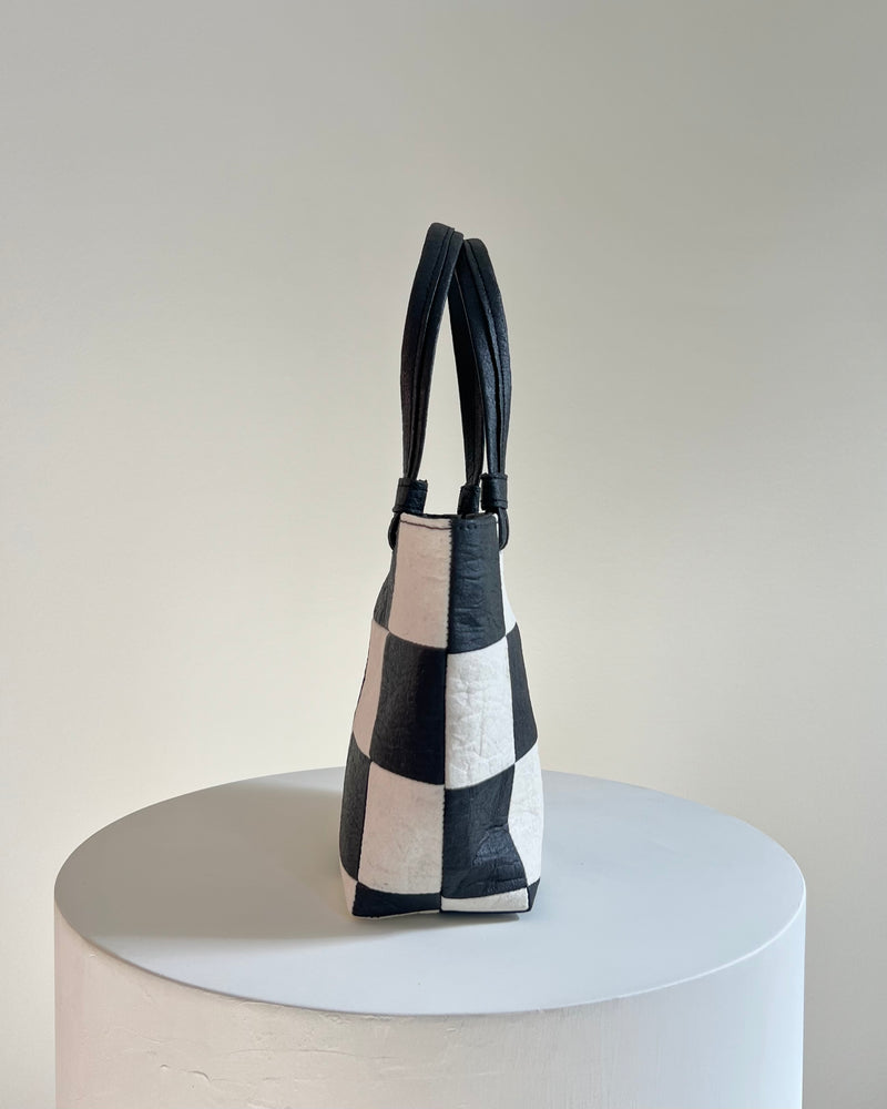Mini Tote, Checkered Patchwork Black/Natural