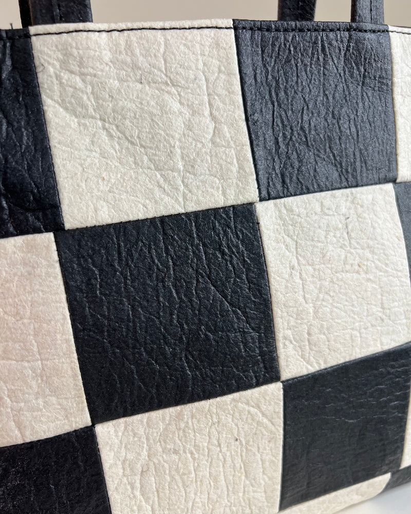 Large Tote, Checkered Patchwork Black/Natural