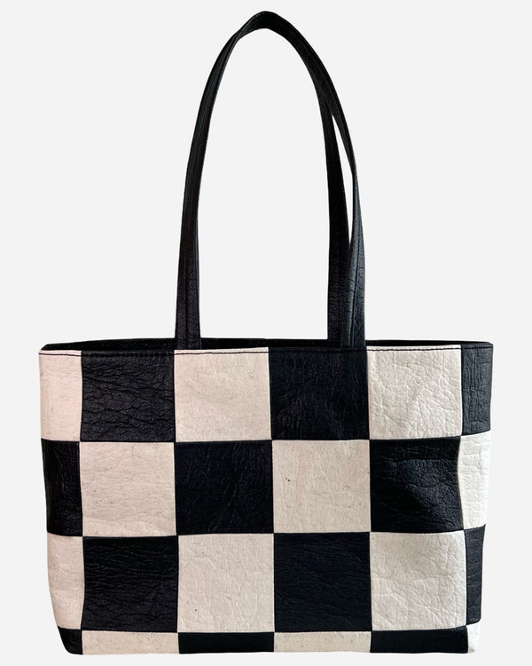 Large Tote, Checkered Patchwork Black/Natural