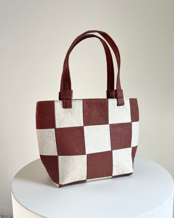 Mini Tote, Checkered Patchwork Canela/Natural