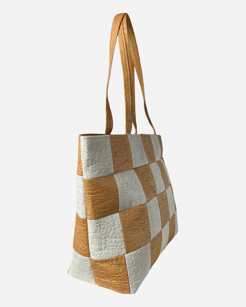 Large Tote, Checkered Patchwork Antique Gold/Natural