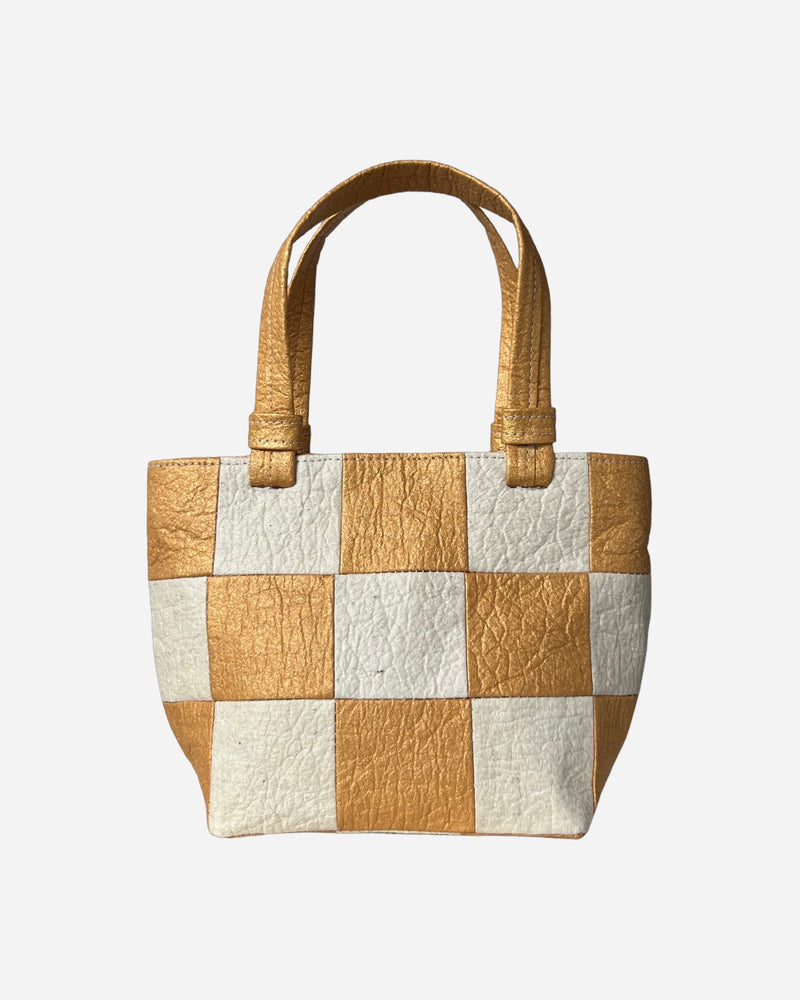 Mini Tote, Checkered Patchwork Antique Gold/Natural