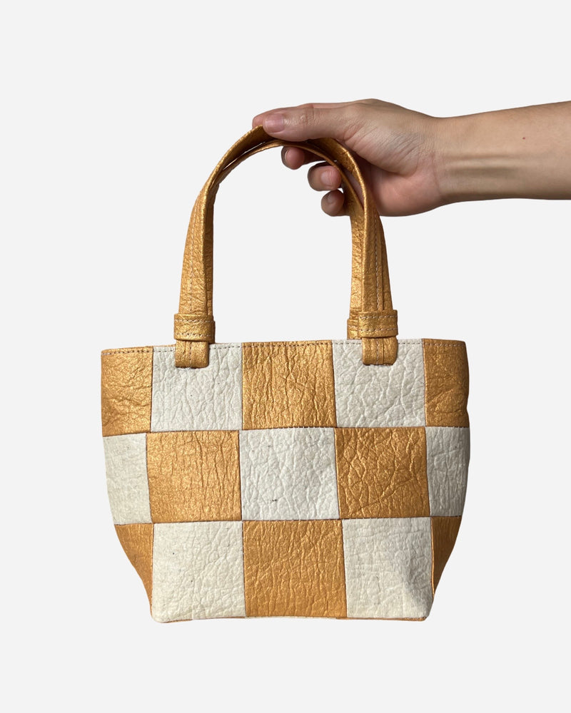 Mini Tote, Checkered Patchwork Antique Gold/Natural