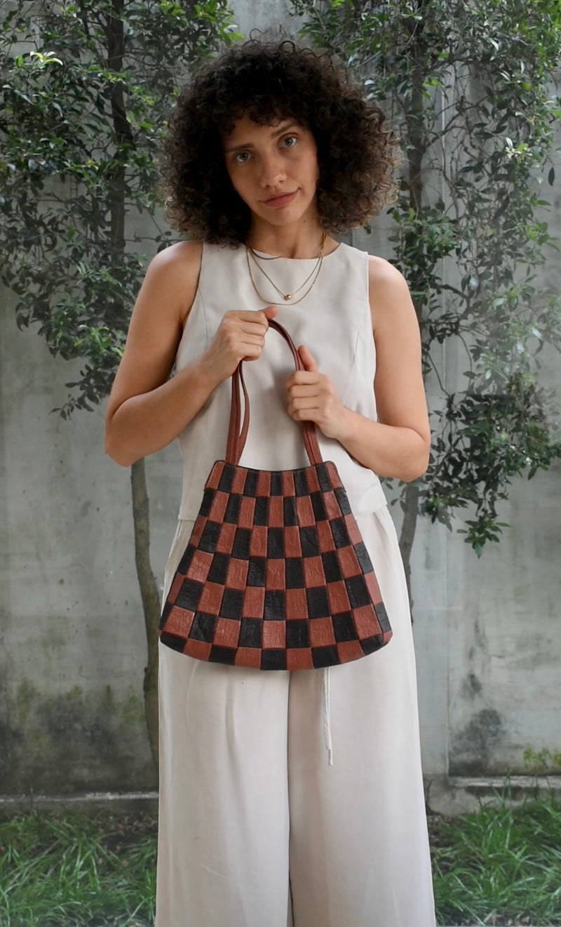 Checkered Patchwork Shopper Black/Canela