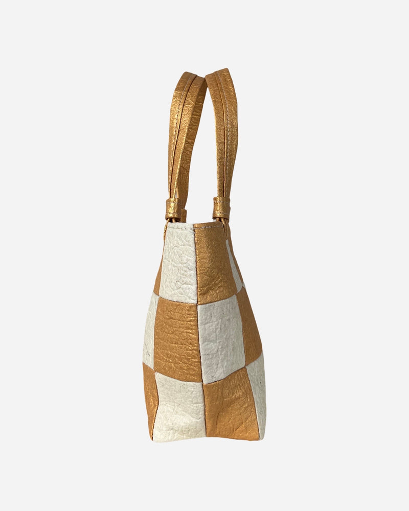 Mini Tote, Checkered Patchwork Antique Gold/Natural