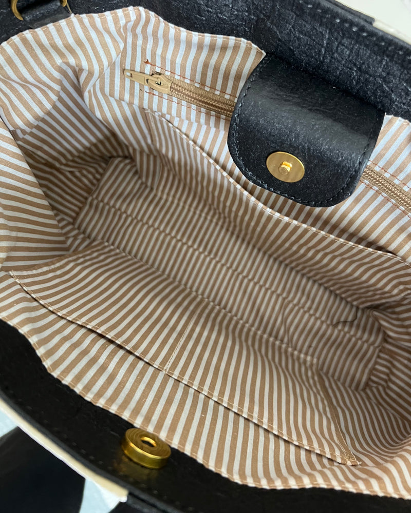 Large Tote, Checkered Patchwork Black/Natural