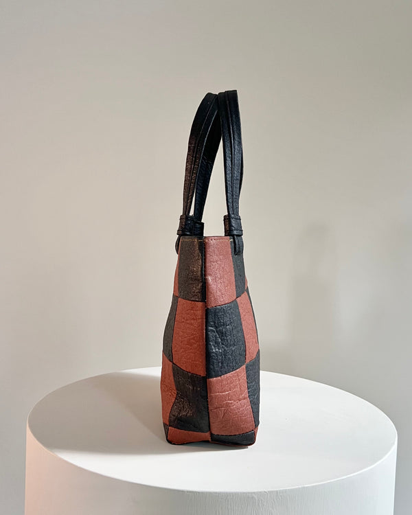 Mini Tote, Checkered Patchwork Black/Canela