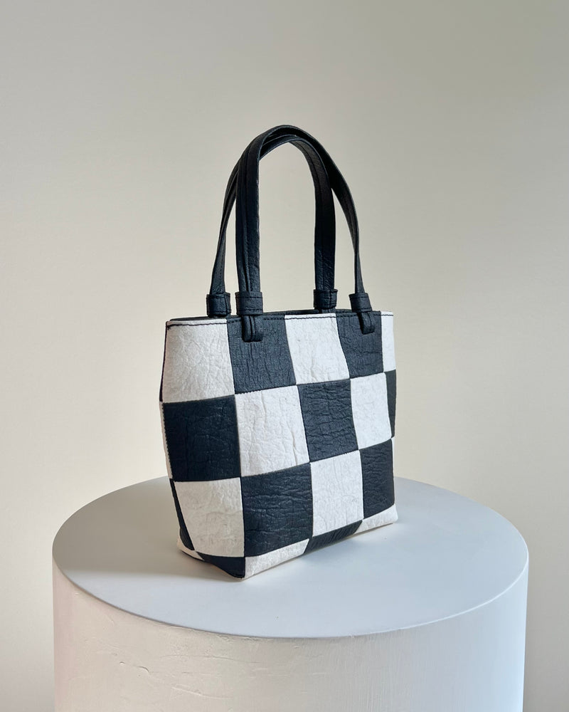 Mini Tote, Checkered Patchwork Black/Natural