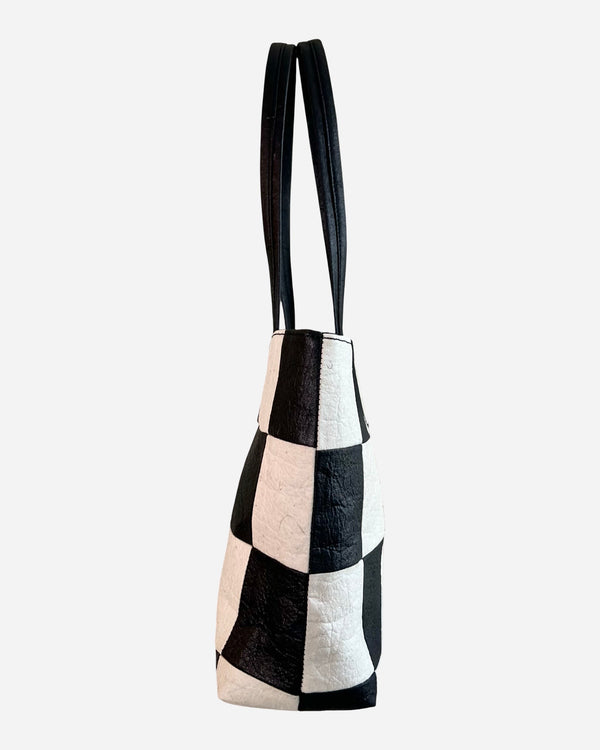 Large Tote, Checkered Patchwork Black/Natural