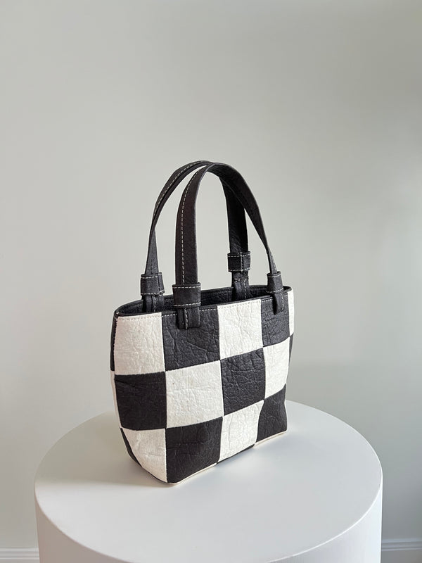 Mini Tote, Checkered Patchwork Dark Chocolate/Natural