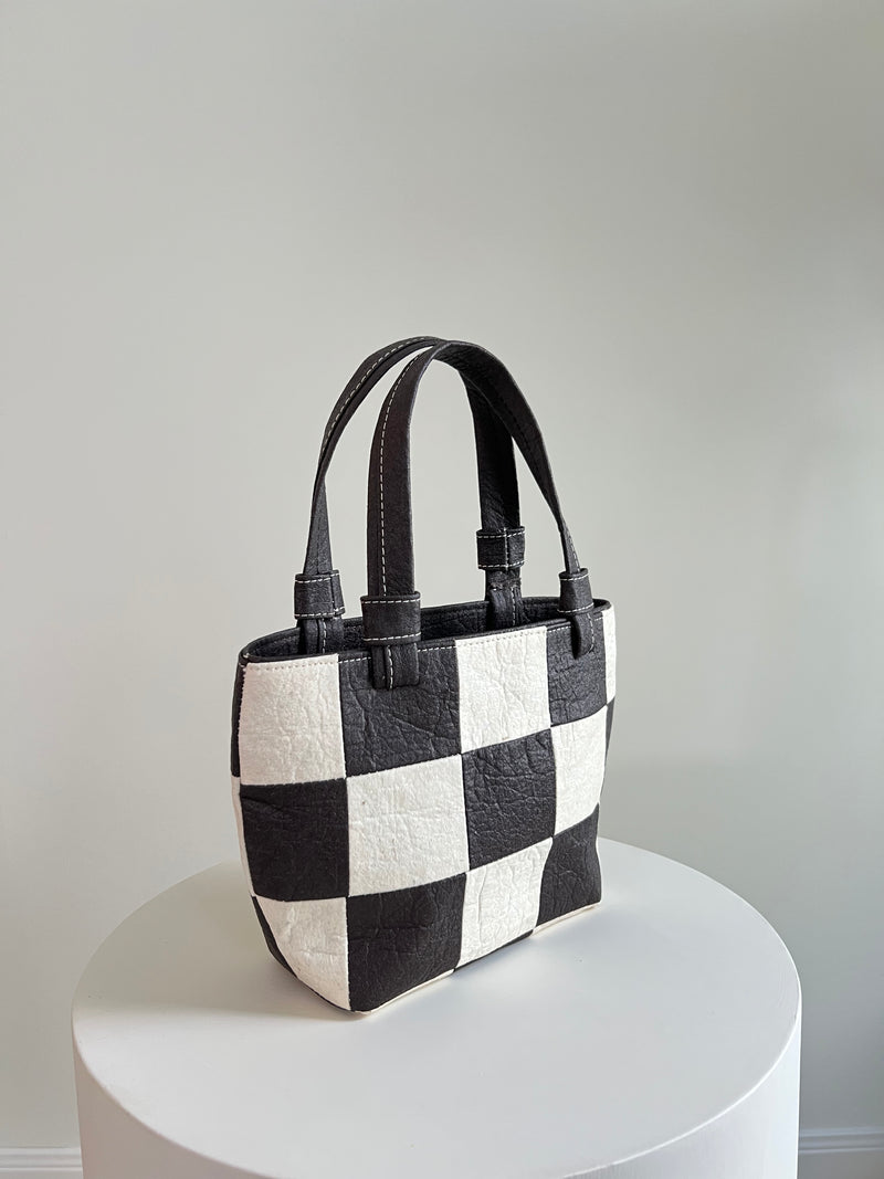 Mini Tote, Checkered Patchwork Dark Chocolate/Natural