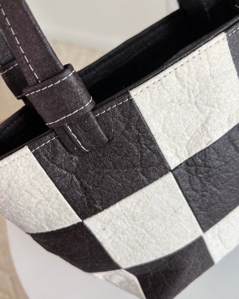 Mini Tote, Checkered Patchwork Dark Chocolate/Natural